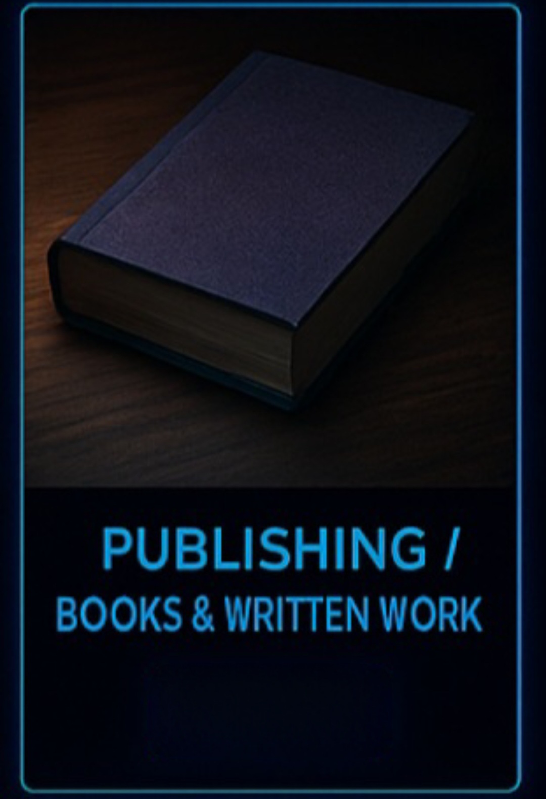 Hardcover book on a desk lit by soft light.